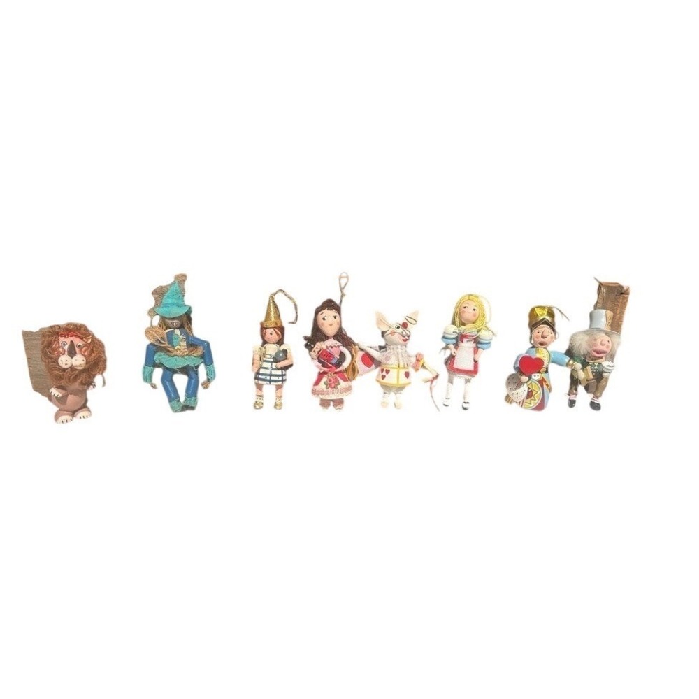 Vintage Kurt S‎ Adler Wooden Ornaments Lot Alice in Wonderland Wizard of Oz 8pc